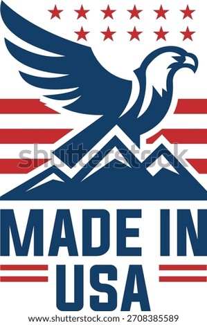 Patriotic Made in USA Eagle Emblem with Mountains and Flag Stripes