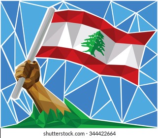 Patriotic Man Raising The National Flag Of Lebanon