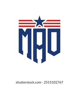 Patriotic MAO Logo with Star and American Flag Straps. Letter MAO Logo with USA Flag