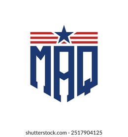 Logotipo Patriotic MAQ com Correias Star e American Flag. Letra MAQ Logo com Bandeira dos EUA