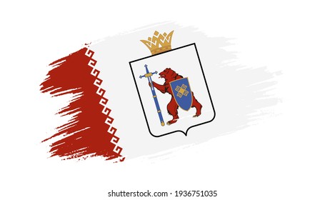 Patriotic of Mari El flag in brush stroke effect on white background