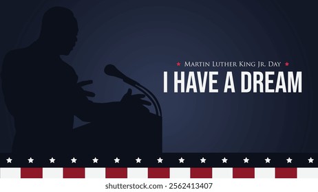 Patriotic Martin Luther King Jr Day background in vector format, showcasing a blend of red, white, and blue colors inspired by the United States flag. Ideal for commemorative and promotional content.