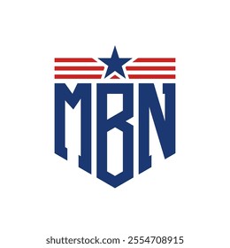 Patriotic MBN Logo with Star and American Flag Straps. Letter MBN Logo with USA Flag