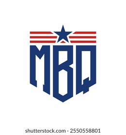 Logotipo Patriotic MBQ com Correias Star e Bandeira Americana. Letra Logotipo MBQ com Bandeira dos EUA