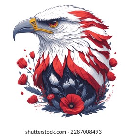 Patriotic Memorial Day Design with Red Poppies, American Flag, and Eagle