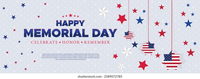 Patriotic Memorial Day Web Banner Background. Happy Memorial Day Festive Web Headers Design Is Perfect For Social Media Posts, Advertisements, Invitation Cards, and Corporate Marketing