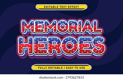 Patriotic Memorial heroes Text Effect with Red White and Blue Star Pattern for Veterans and Military Heroes Celebration