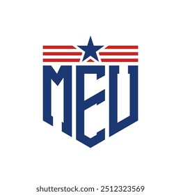 Patriotic MEU Logo with Star and American Flag Straps. Letter MEU Logo with USA Flag