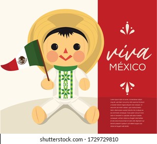 Patriotic Mexican Traditional Male Ragdoll – Vector Illustration