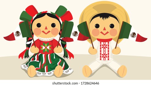 Patriotic Mexican Traditional RagDolls – Vector Illustration