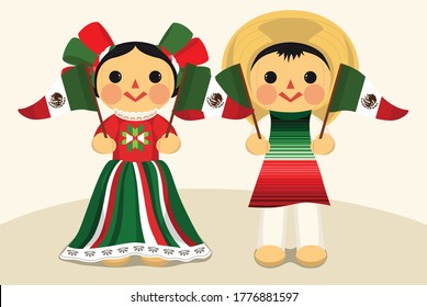Patriotic Mexican Traditional Ragdolls – Vector Illustration