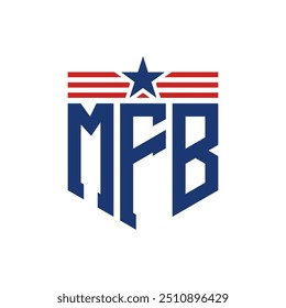 Logotipo patriótico de MFB con correas de estrella y bandera estadounidense. Letra MFB Logo con bandera de EE.UU.