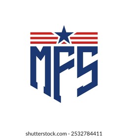 Logotipo patriótico de MFS con correas de estrella y bandera estadounidense. Letra MFS Logo con bandera de EE.UU.