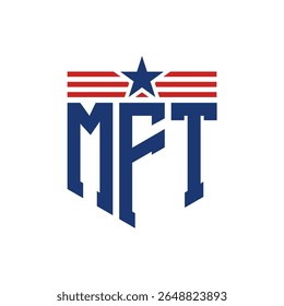 Patriotic MFT Logo with Star and American Flag Straps. Letter MFT Logo with USA Flag