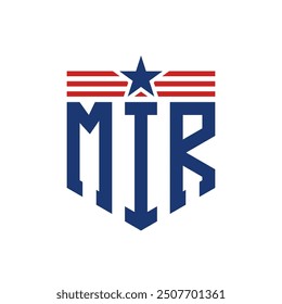 Patriotic MIR Logo with Star and American Flag Straps. Letter MIR Logo with USA Flag