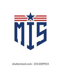 Logotipo Patriotic MIS com Correias Star e Bandeira Americana. Letra MIS Logo com Bandeira dos EUA