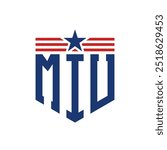 Patriotic MIU Logo with Star and American Flag Straps. Letter MIU Logo with USA Flag