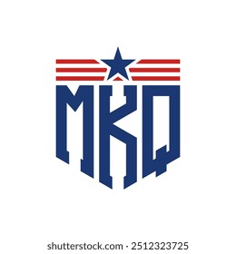 Logotipo patriótico de MKQ con correas de estrella y bandera estadounidense. Letra MKQ Logo con bandera de Estados Unidos