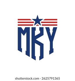 Patriotic MKY Logo with Star and American Flag Straps. Letter MKY Logo with USA Flag