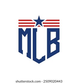 Logotipo Patriótico da MLB com Correias de Estrela e Bandeira Americana. Letra Logotipo MLB com Bandeira dos EUA