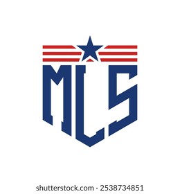 Logotipo Patriotic MLS com Correias Star e American Flag. Letra MLS Logo com Bandeira dos EUA