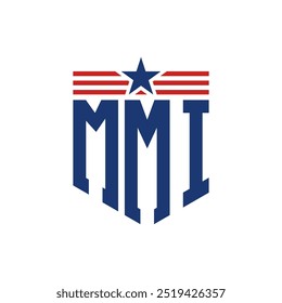 Logotipo patriótico del MMI con correas de estrella y bandera estadounidense. Letra MMI Logo con bandera de EE.UU.