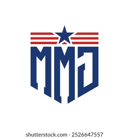 Patriotic MMJ Logo with Star and American Flag Straps. Letter MMJ Logo with USA Flag