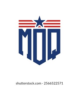 Patriotic MOQ Logo with Star and American Flag Straps. Letter MOQ Logo with USA Flag