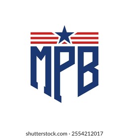 Patriotic MPB Logo with Star and American Flag Straps. Letter MPB Logo with USA Flag