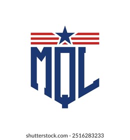 Logotipo Patriotic MQL com Correias Star e Bandeira Americana. Letra Logotipo MQL com Bandeira dos EUA