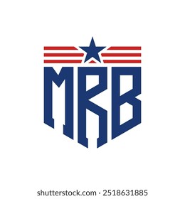 Logotipo patriótico de MRB con correas de estrella y bandera estadounidense. Letra MRB Logo con bandera de EE.UU.