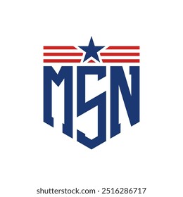 Patriotic MSN Logo with Star and American Flag Straps. Letter MSN Logo with USA Flag