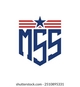 Patriotic MSS Logo with Star and American Flag Straps. Letter MSS Logo with USA Flag