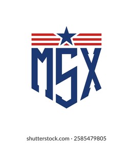 Patriotic MSX Logo with Star and American Flag Straps. Letter MSX Logo with USA Flag