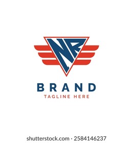 Patriotic NR Logo Initials. Letter NR Winged Logo. Red and Blue Triangle NR with Wing for Aviation, Delivery Services, Sports, Military and Security Agencies