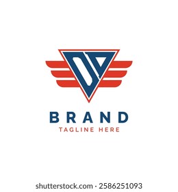 Patriotic OD Logo Initials. Letter OD Winged Logo. Red and Blue Triangle OD with Wing for Aviation, Delivery Services, Sports, Military and Security Agencies