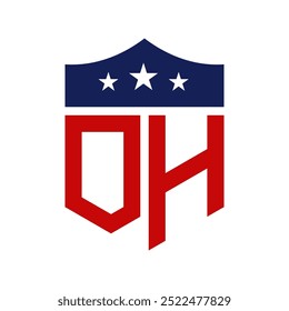 Patriotisches OH Logo Design. Letter OH Patriotic American Logo Design für politische Kampagne und alle USA-Event.