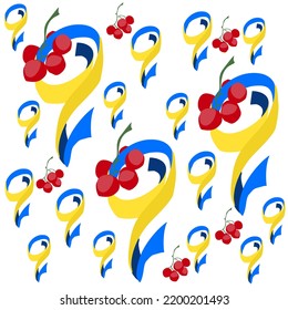 Patriotic pattern of blue and yellow years and viburnum. Ukrainian characters in the alphabet. The letter q