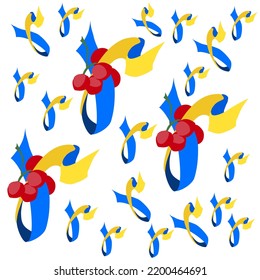 Patrón patriótico de años azules y amarillos y viburnum. Caracteres ucranianos en el alfabeto. La carta r
