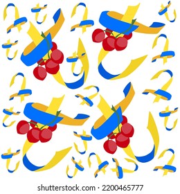Patriotic pattern of blue and yellow years and viburnum. Ukrainian characters in the alphabet. The letter t