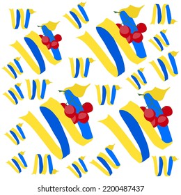 Patriotic pattern of blue and yellow years and viburnum. Ukrainian characters in the alphabet. The letter w