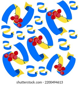 Patriotic pattern of blue and yellow years and viburnum. Ukrainian characters in the alphabet. The letter z