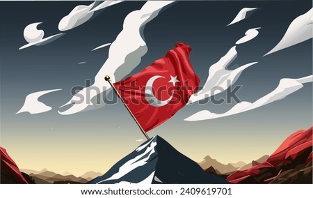 Patriotic Peaks: Turkish Flag Soaring Over Majestic Mountains