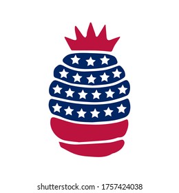Patriotic pineapple icon isolated on white background. Symbol of 4th of July. American Flag. Pineapple silhouette, stamp, tattoo, concept for Independence Day. T-shirt design. Vector illustration.