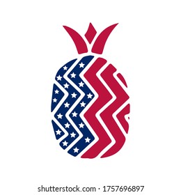Patriotic pineapple icon isolated on white background. Symbol of 4th of July. American Flag. Pineapple silhouette, stamp, tattoo, concept for Independence Day. T-shirt design. Vector illustration.