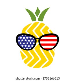 Patriotic pineapple icon isolated on white background. Symbol of 4th of July. American Flag. America sunglasses, stamp, tattoo, concept for Independence Day. T-shirt design. Vector illustration.