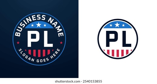 Patriotic PL Logo Design. Letter PL Logo with American Flag and Star, Patriotic Design