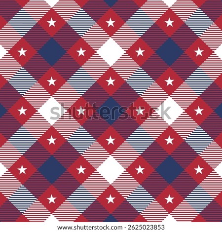Patriotic Plaid Seamless Pattern. Checkered Seamless Pattern, Americana Backdrop. Vector Template For Fabric, Textile, Wallpaper, Wrapping Paper