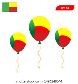 Patriotic poster for Benin National Day. Flying Rubber Balloons with clear flag colors. National Day background with Balloons