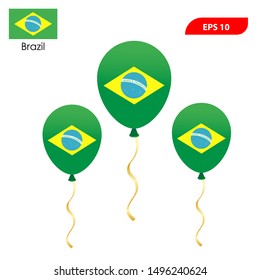 Patriotic poster for Brazilian National Day. Flying Rubber Balloons with Brazilian Flag Color. National Day background with Balloons